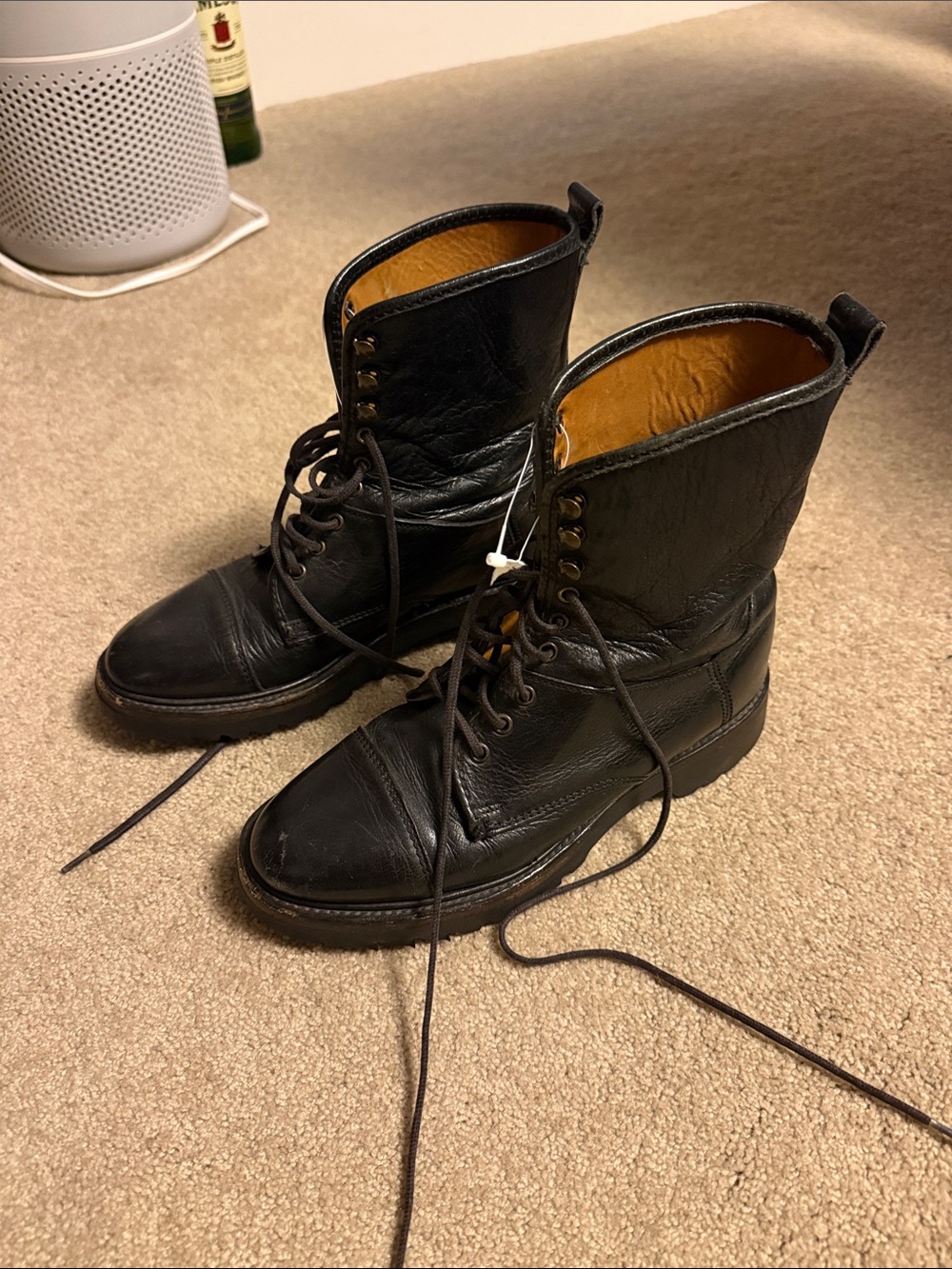 Cole Haan Black Leather Lace-Up Combat Boots